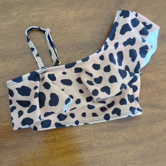 Marina West girl's two piece leopard print one shoulder ruffle top swim set 4-5 - Picture 4 of 7